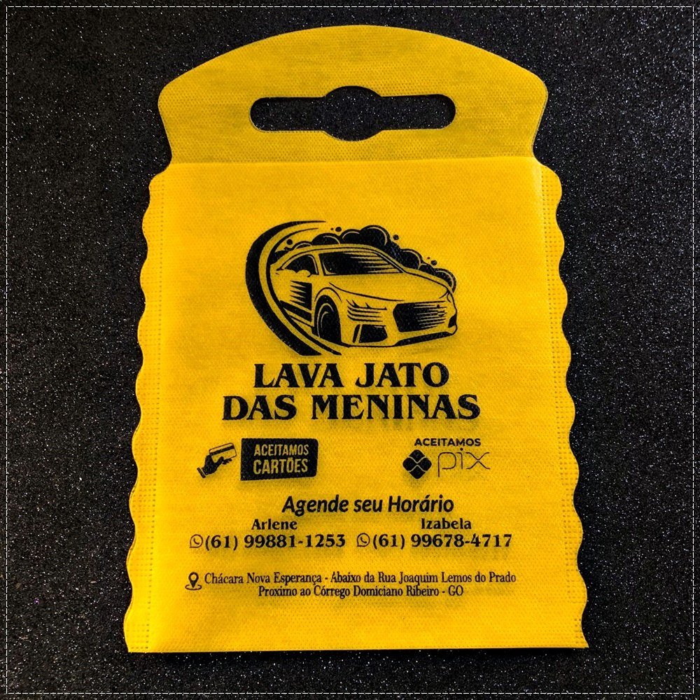 Sacolinha Lixocar personalizada amarela para lava jato automotivo