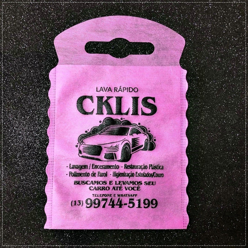 Lixeirinha para lava rápido personalizada em TNT rosa